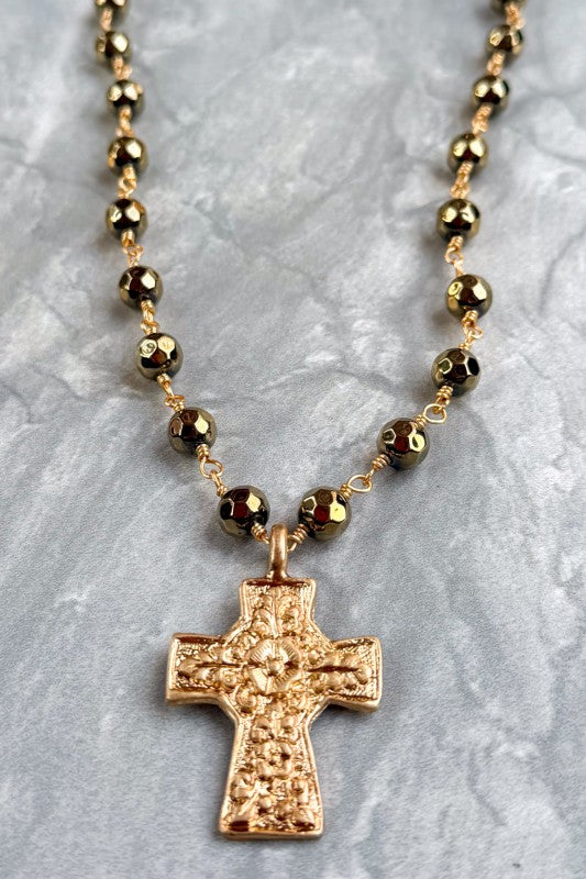 Keep It Near Gold Cross Beaded Necklace-[option4]-[option5]-Cute-Trendy-Shop-Womens-Boutique-Clothing-Store