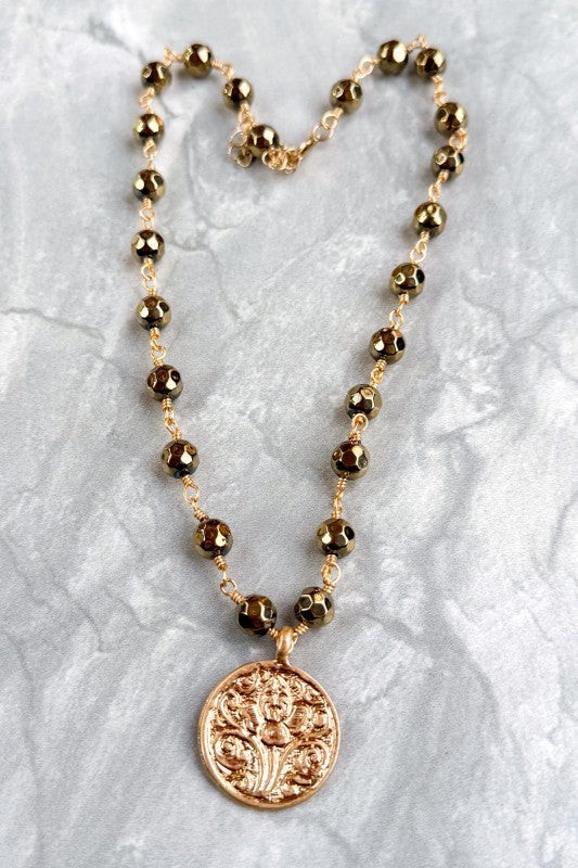 Gold Coin Beaded Necklace-Cute-Trendy-Shop-Womens-Boutique-Clothing-Store