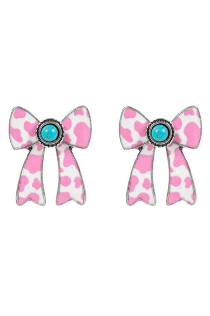 Rodeo Season Cute Bow Turquoise Earrings-Pink-Cute-Trendy-Shop-Womens-Boutique-Clothing-Store