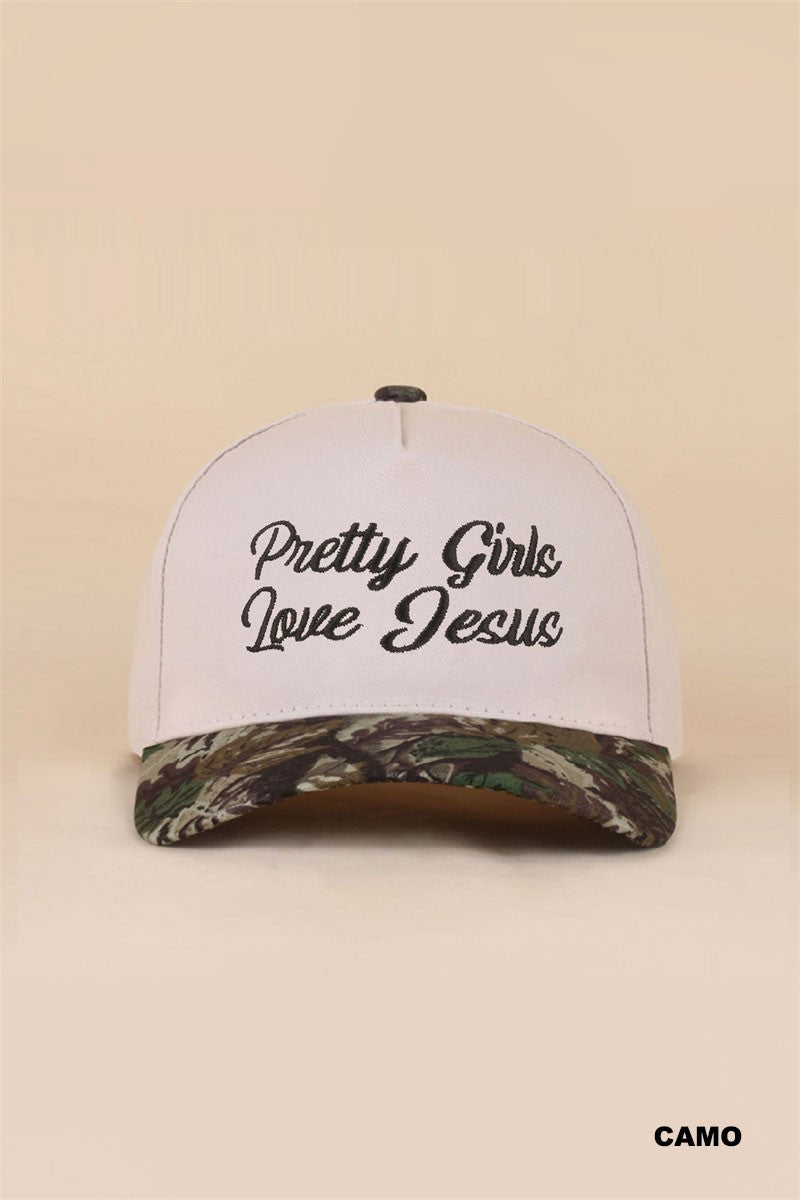 "Pretty Girls Love Jesus" Cap-Camo-Cute-Trendy-Shop-Womens-Boutique-Clothing-Store