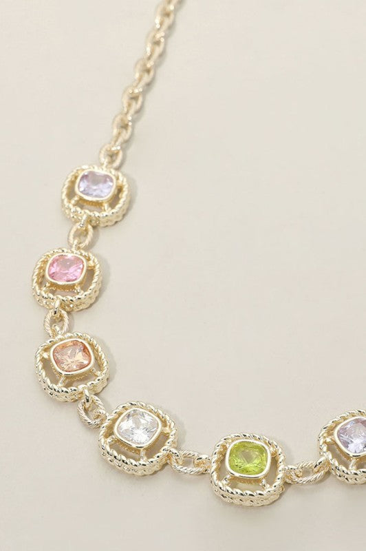 Fabulous Evening Multicolor Square Stone Necklace-[option4]-[option5]-Cute-Trendy-Shop-Womens-Boutique-Clothing-Store