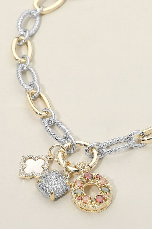"Golden Era" Mother of Pearl Quatrefoil Charm Link Necklace-[option4]-[option5]-Cute-Trendy-Shop-Womens-Boutique-Clothing-Store