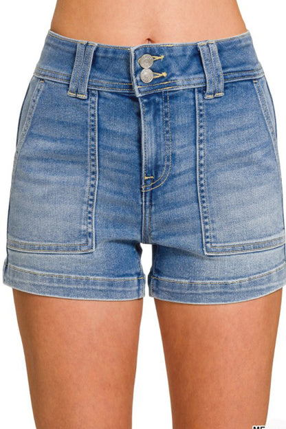 Friendly Lunch Utility Pocket Denim Shorts-Medium Denim-SMALL-Cute-Trendy-Shop-Womens-Boutique-Clothing-Store