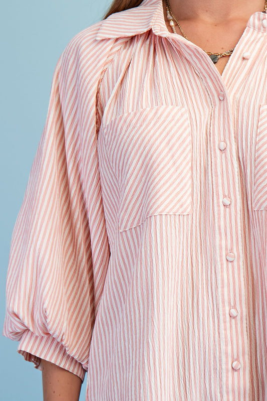 Seaside Striped Balloon Sleeve Blouse-Lt. Pink-SMALL-Cute-Trendy-Shop-Womens-Boutique-Clothing-Store