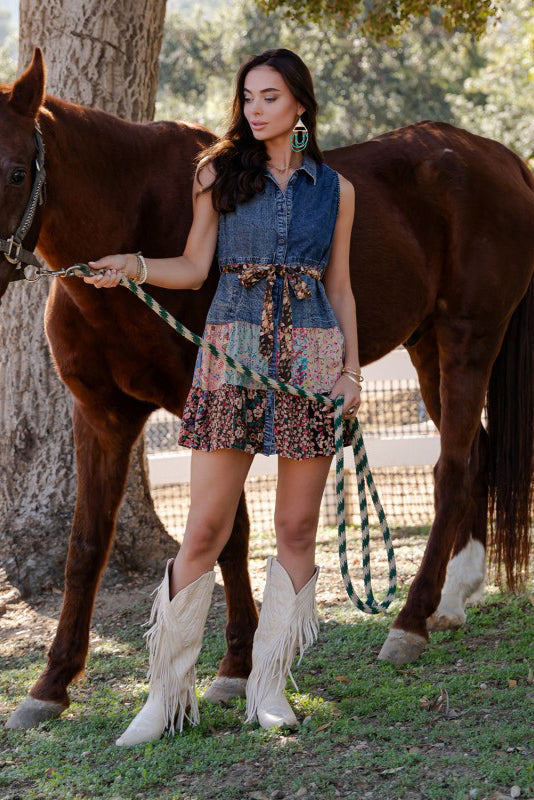 On The Road Denim & Patchwork Dress-[option4]-[option5]-Cute-Trendy-Shop-Womens-Boutique-Clothing-Store
