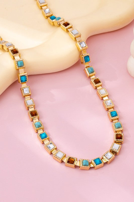 What A Surprise Multicolor Square Stone Necklace-[option4]-[option5]-Cute-Trendy-Shop-Womens-Boutique-Clothing-Store