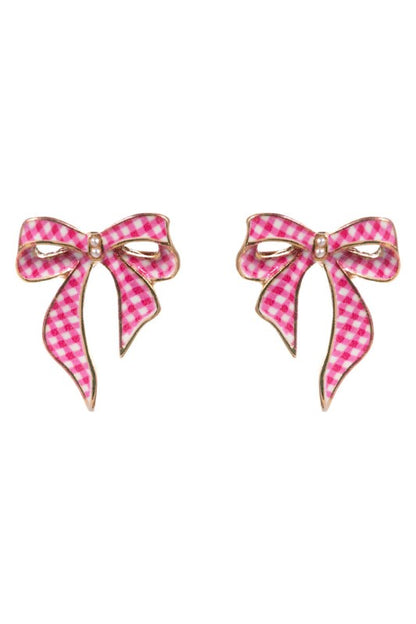 OMG Cute! Bow Gingham Earrings-Fuchsia-[option4]-[option5]-Cute-Trendy-Shop-Womens-Boutique-Clothing-Store