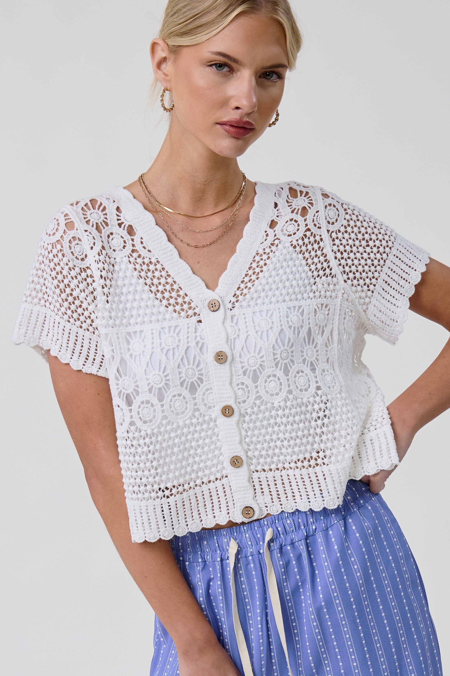 Whisper Lace Crochet V-Neck Blouse-[option4]-[option5]-Cute-Trendy-Shop-Womens-Boutique-Clothing-Store