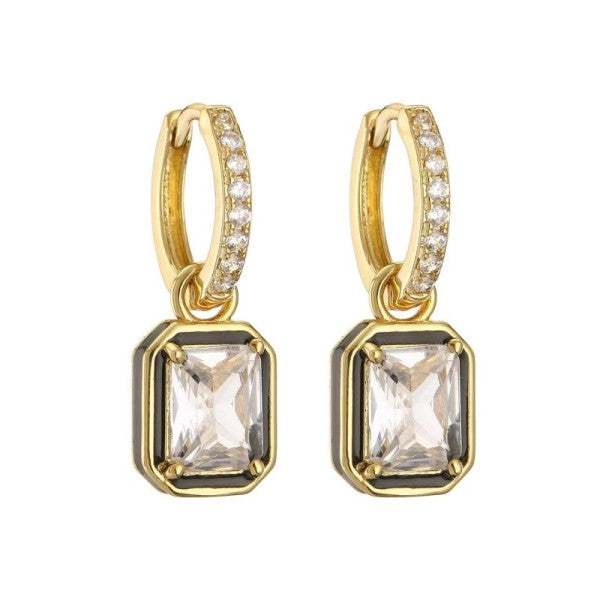 Emerald Cut Crystal Huggie Earrings