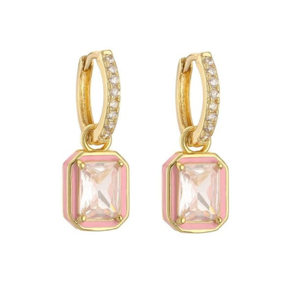 Emerald Cut Crystal Huggie Earrings