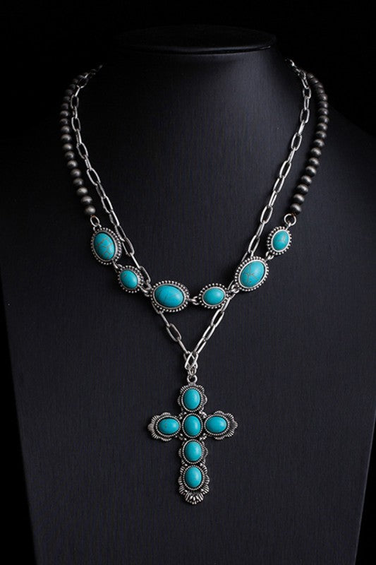 Saddle Up Layered Chain Western Bead Necklace