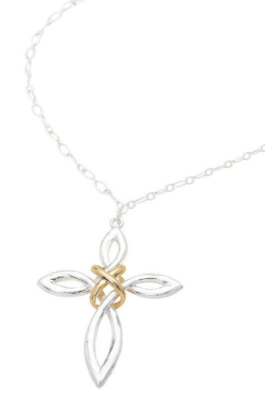 Just Breathe Two Tone Cross Necklace-Silver-[option4]-[option5]-Cute-Trendy-Shop-Womens-Boutique-Clothing-Store