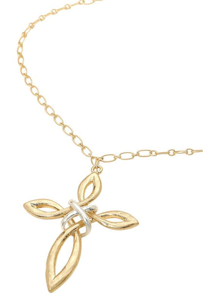 Just Breathe Two Tone Cross Necklace-Gold-[option4]-[option5]-Cute-Trendy-Shop-Womens-Boutique-Clothing-Store