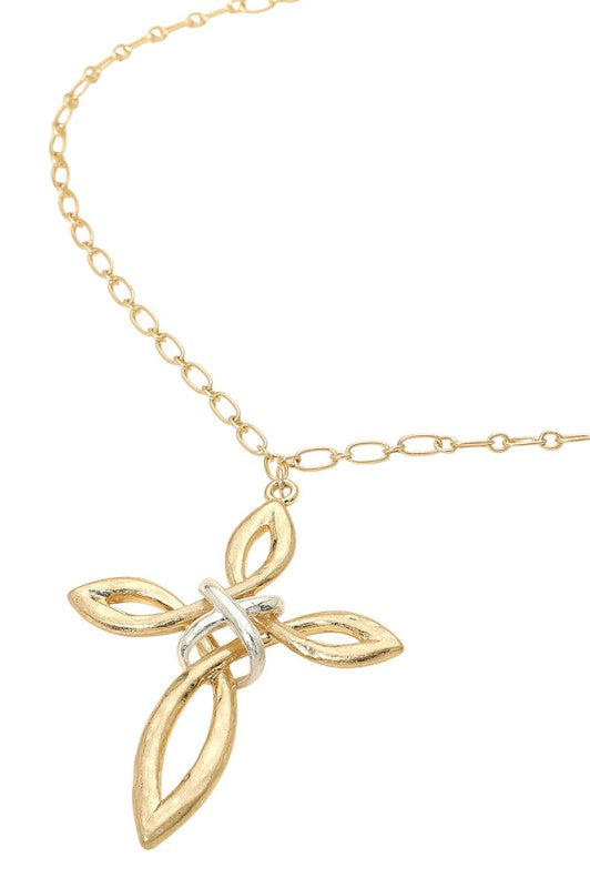 Just Breathe Two Tone Cross Necklace-Gold-[option4]-[option5]-Cute-Trendy-Shop-Womens-Boutique-Clothing-Store