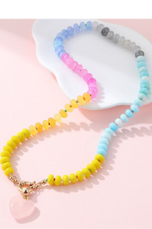 Earth & Aura Semi-Precious Beaded Necklace-Rose-Cute-Trendy-Shop-Womens-Boutique-Clothing-Store