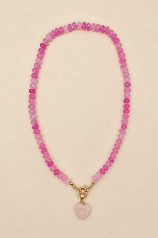 Earth & Aura Semi-Precious Beaded Necklace-Lt. Pink-Cute-Trendy-Shop-Womens-Boutique-Clothing-Store