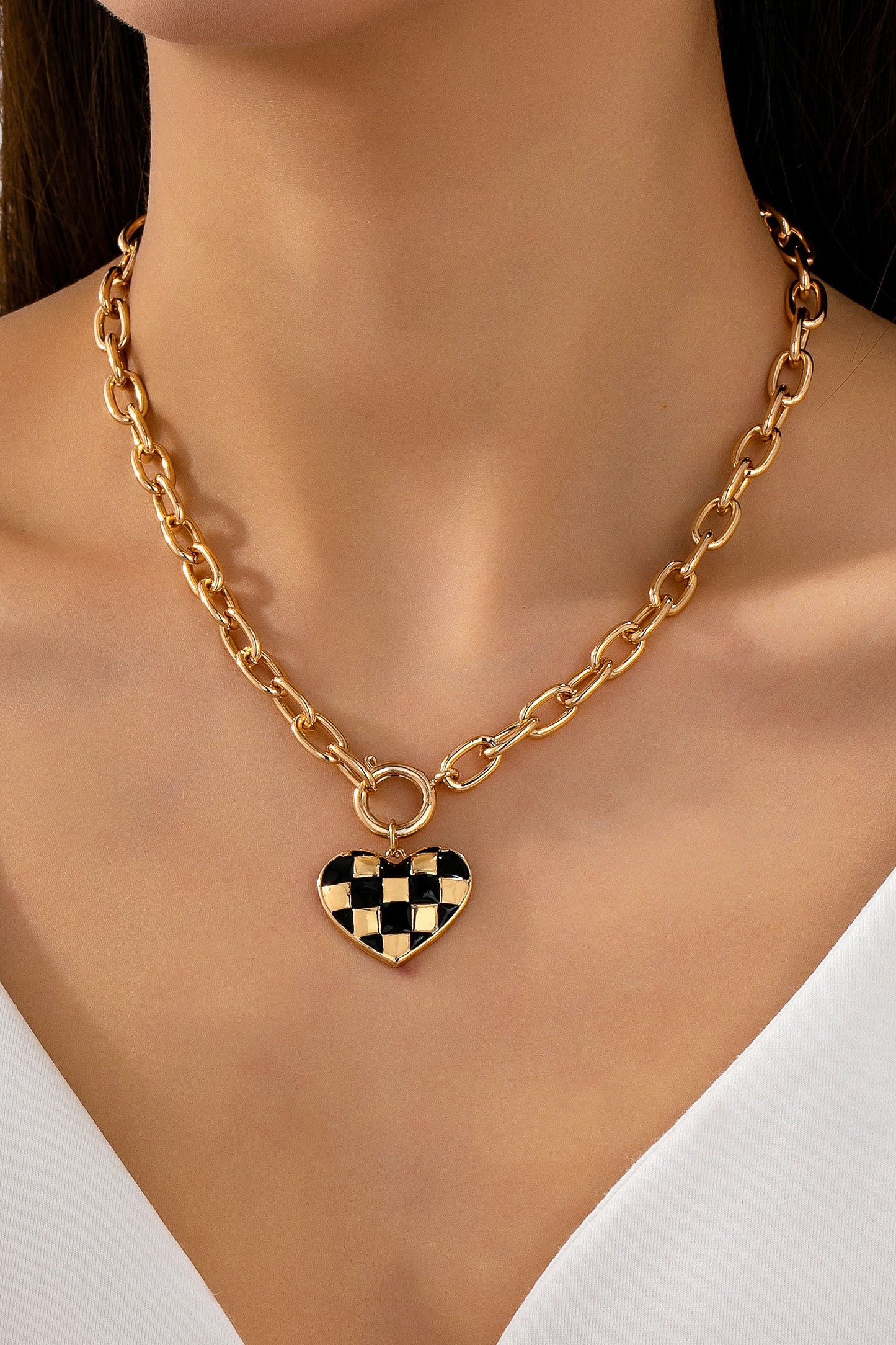 Checked Heart Necklace