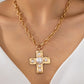 Pearl Hammered Cross Necklace with