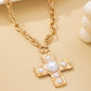 Pearl Hammered Cross Necklace with