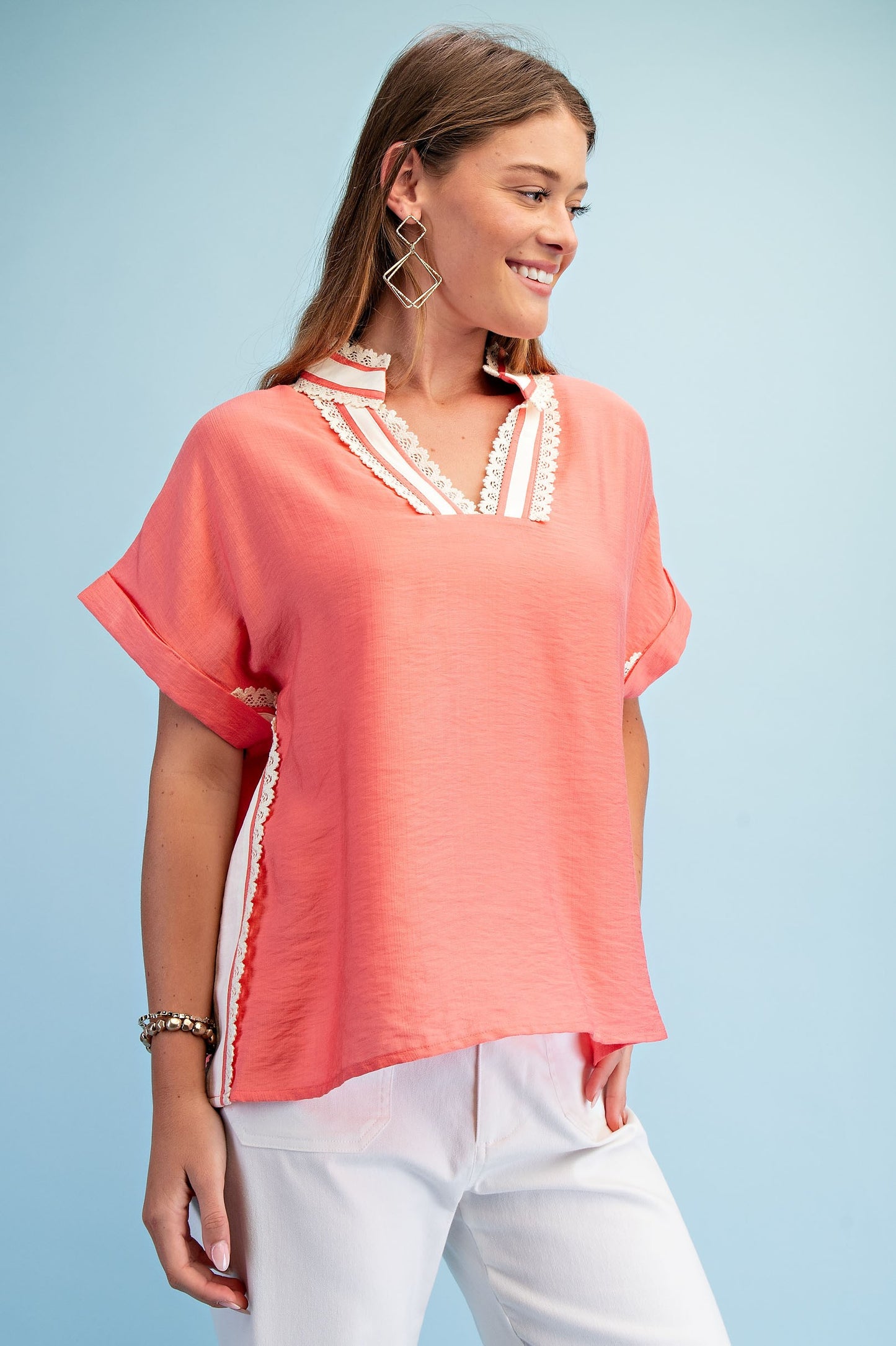 Sunset Promenade Lace-Trimmed Top