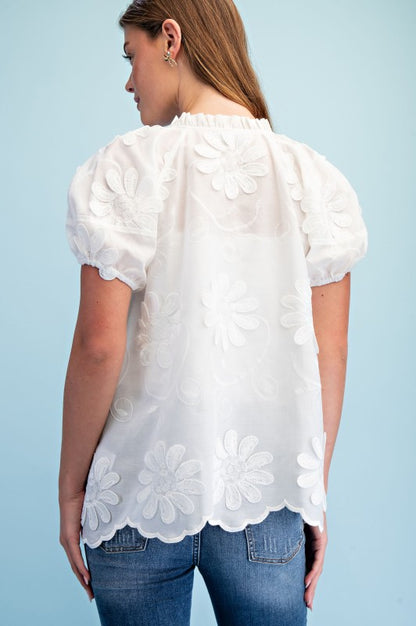 Bloom Boldly 3D Floral Blouse-Off White-SMALL-Cute-Trendy-Shop-Womens-Boutique-Clothing-Store
