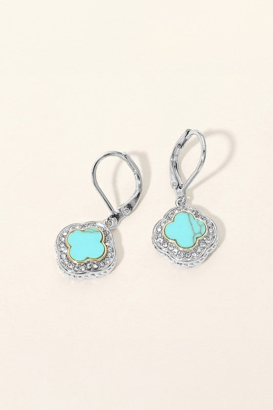 Simple Elegance CZ Quatrefoil Huggies-Turquoise-Cute-Trendy-Shop-Womens-Boutique-Clothing-Store
