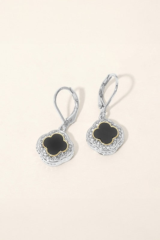 Simple Elegance CZ Quatrefoil Huggies-Black-Cute-Trendy-Shop-Womens-Boutique-Clothing-Store