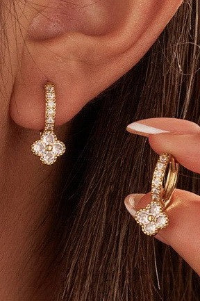 Lucky Lady Sparkle Clover Huggie Hoops-[option4]-[option5]-Cute-Trendy-Shop-Womens-Boutique-Clothing-Store