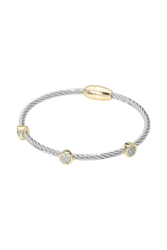 Twisted Elegance Pavé Bezel Magnetic Bracelet-Two Tone-Cute-Trendy-Shop-Womens-Boutique-Clothing-Store
