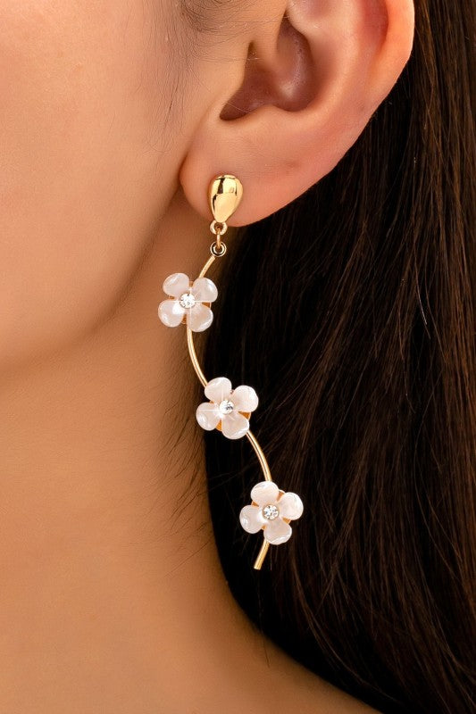 Vine & Divine Mother of Pearl Flower Drop Earrings-[option4]-[option5]-Cute-Trendy-Shop-Womens-Boutique-Clothing-Store