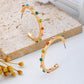 Rainbow Multi Gem Textured Hoop Earrings