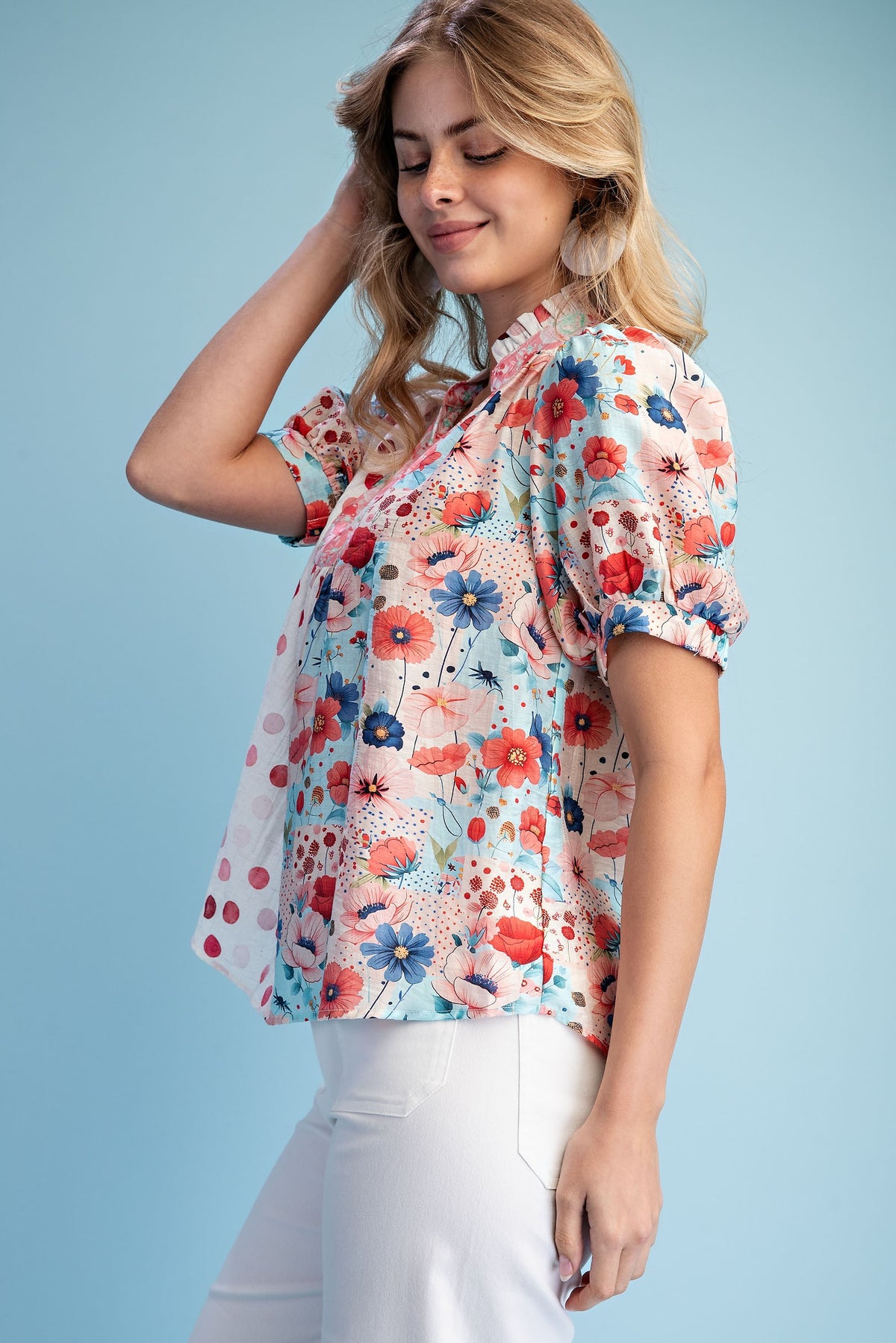 Coral Garden Mixed Print Blouse-Cute-Trendy-Shop-Womens-Boutique-Clothing-Store