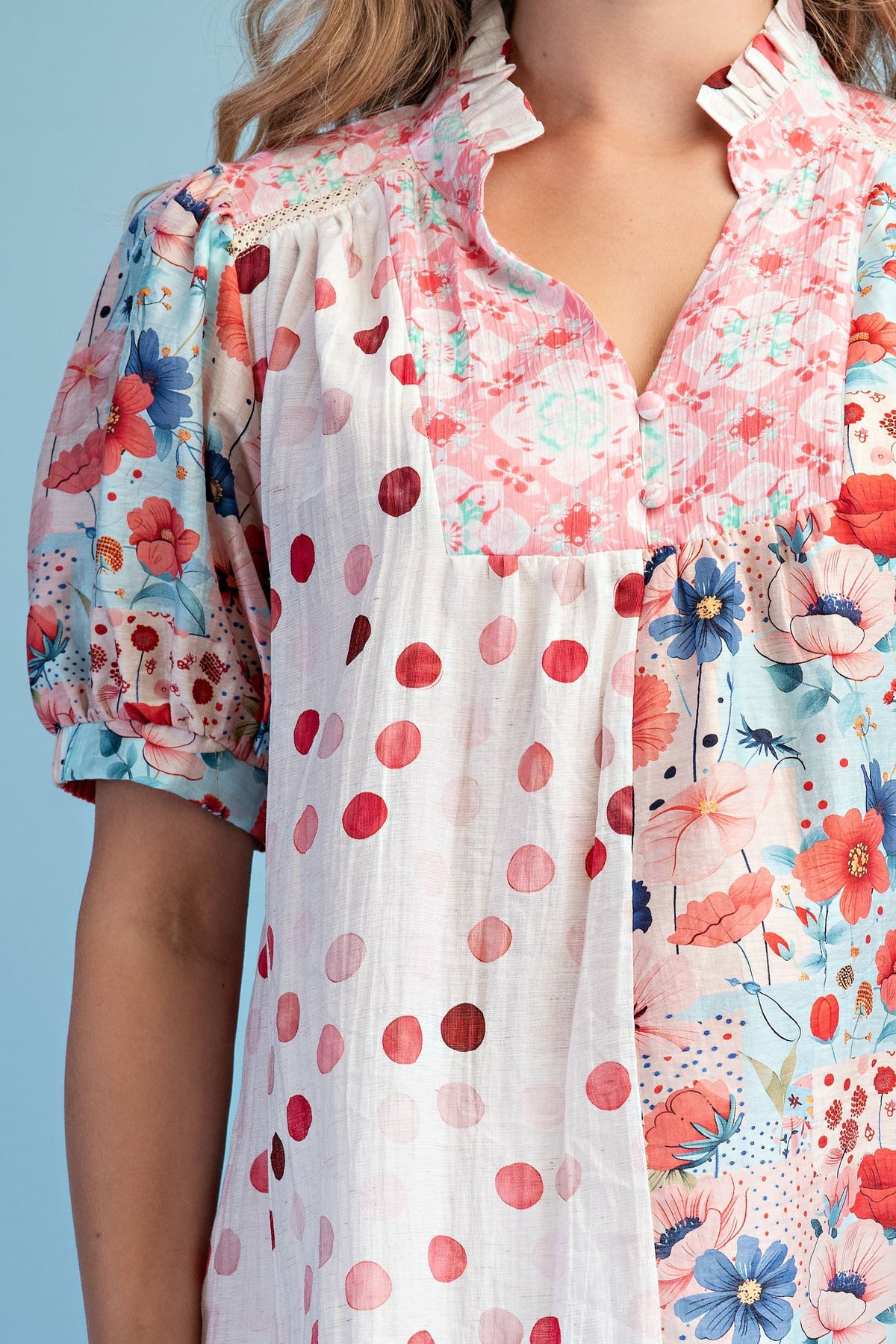 Coral Garden Mixed Print Blouse-Cute-Trendy-Shop-Womens-Boutique-Clothing-Store