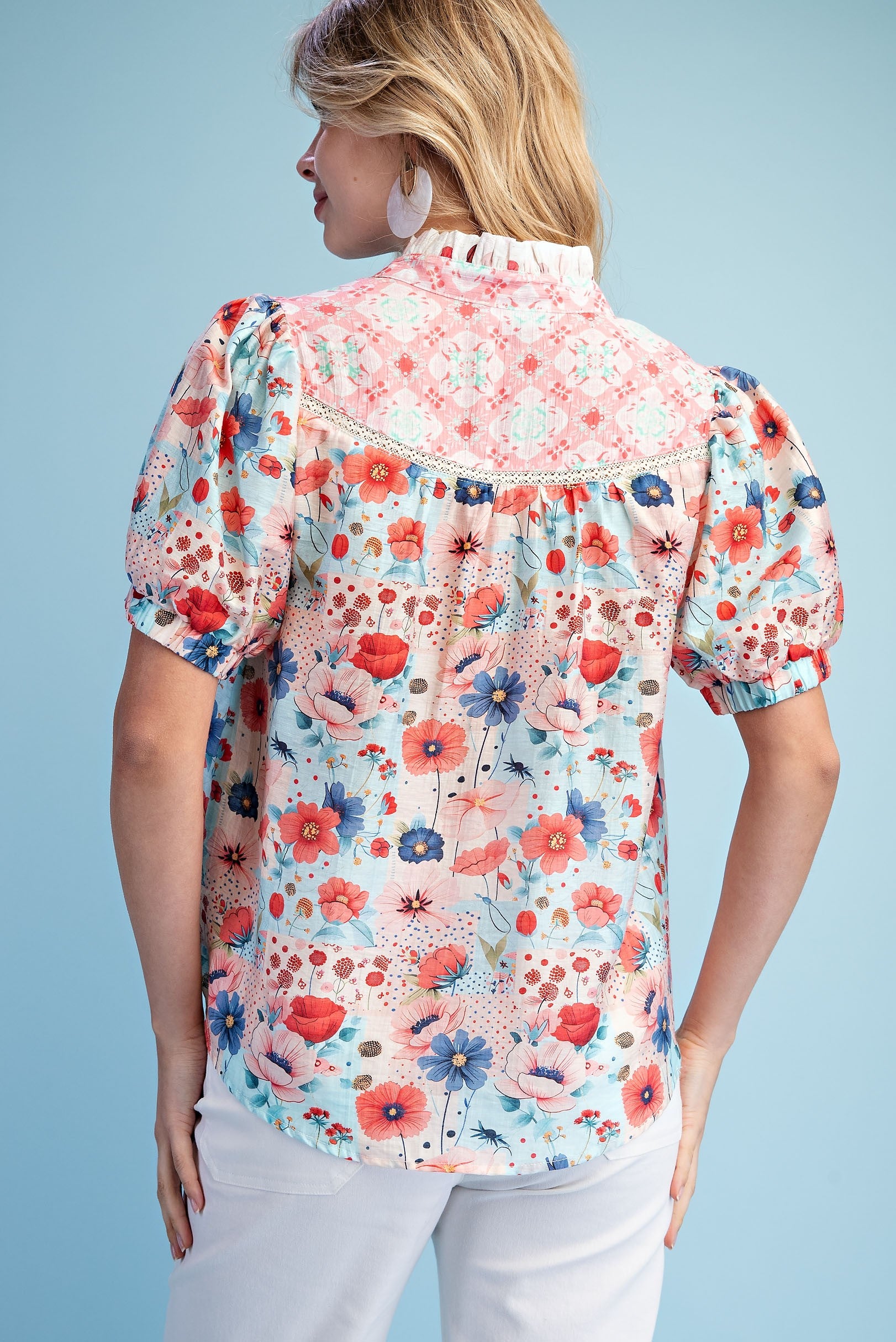Coral Garden Mixed Print Blouse-Cute-Trendy-Shop-Womens-Boutique-Clothing-Store