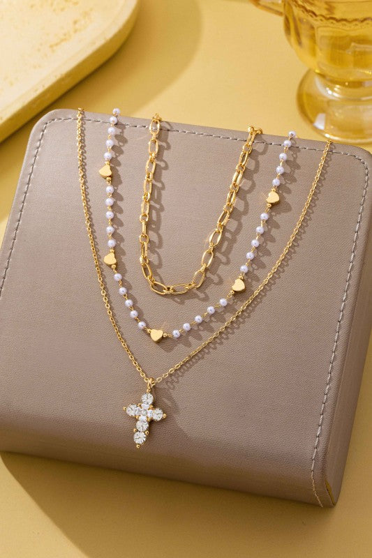 Divine Drama Pearl Station & Cross Pendant Chain-[option4]-[option5]-Cute-Trendy-Shop-Womens-Boutique-Clothing-Store