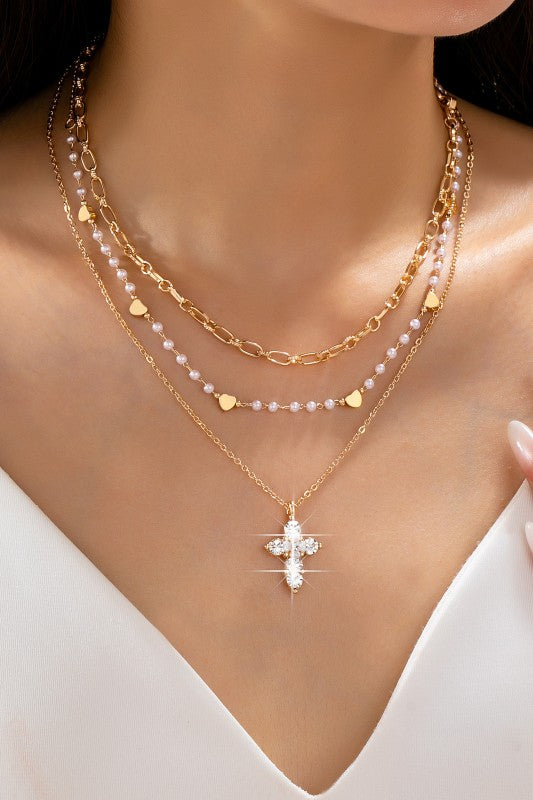 Divine Drama Pearl Station & Cross Pendant Chain-[option4]-[option5]-Cute-Trendy-Shop-Womens-Boutique-Clothing-Store