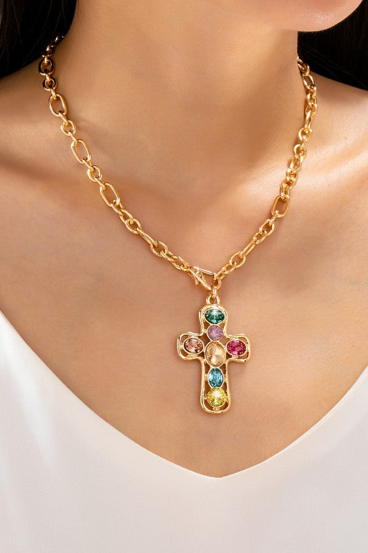 Divine Spectrum Multi-Gemstone Cross Necklace