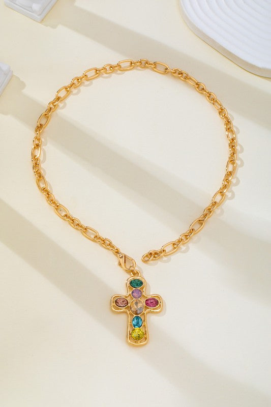 Divine Spectrum Multi-Gemstone Cross Necklace