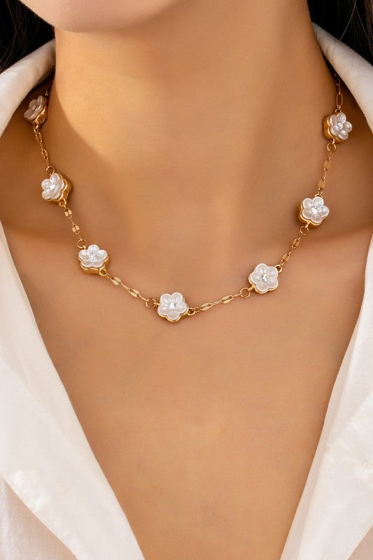 Blooming Gorgeous Crystal-Centered Pearl Flower Chain-[option4]-[option5]-Cute-Trendy-Shop-Womens-Boutique-Clothing-Store
