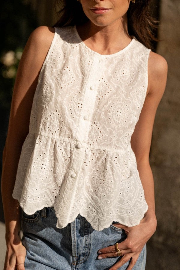 Hollow Lace Embroidered Sleeveless Shirt