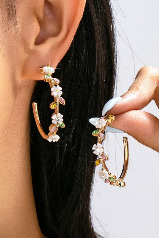 Garden Glam Botanical Enamel Flower Hoops-Cute-Trendy-Shop-Womens-Boutique-Clothing-Store