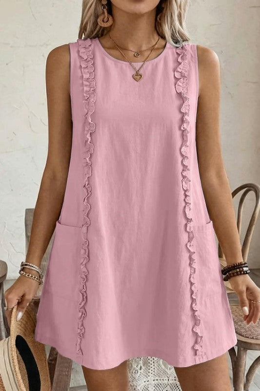 Sunny Day Charm Solid Ruffle Front Dress-Pink-SMALL-[option4]-[option5]-Cute-Trendy-Shop-Womens-Boutique-Clothing-Store