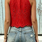 Crimson Horizon Eyelet Halter Top