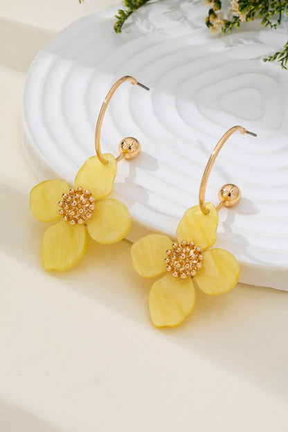 Garden Glam Acrylic Floral Wire Dangles-Yellow-Cute-Trendy-Shop-Womens-Boutique-Clothing-Store