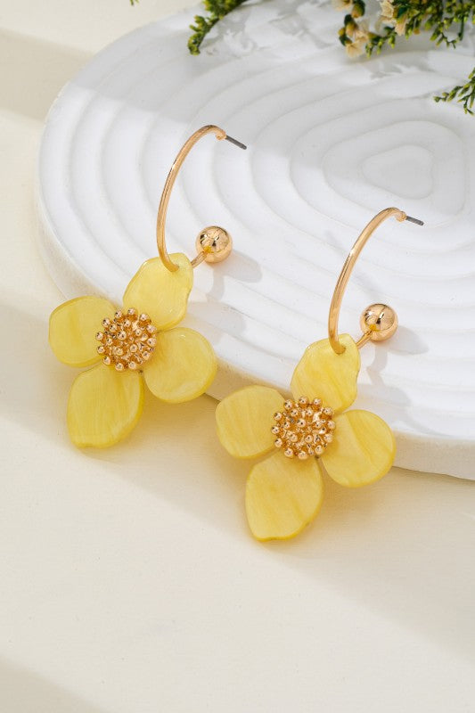 Garden Glam Acrylic Floral Wire Dangles-Yellow-[option4]-[option5]-Cute-Trendy-Shop-Womens-Boutique-Clothing-Store