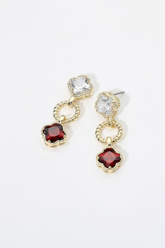 Linked Drop Red Crystal Earrings-Cute-Trendy-Shop-Womens-Boutique-Clothing-Store