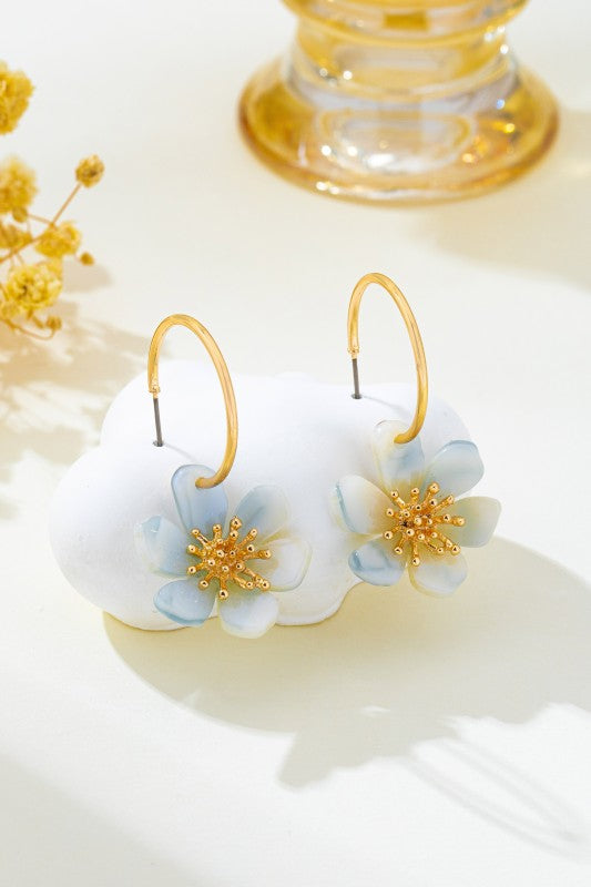 Blooming Marbled Resin Flower Hoop Earrings-[option4]-[option5]-Cute-Trendy-Shop-Womens-Boutique-Clothing-Store