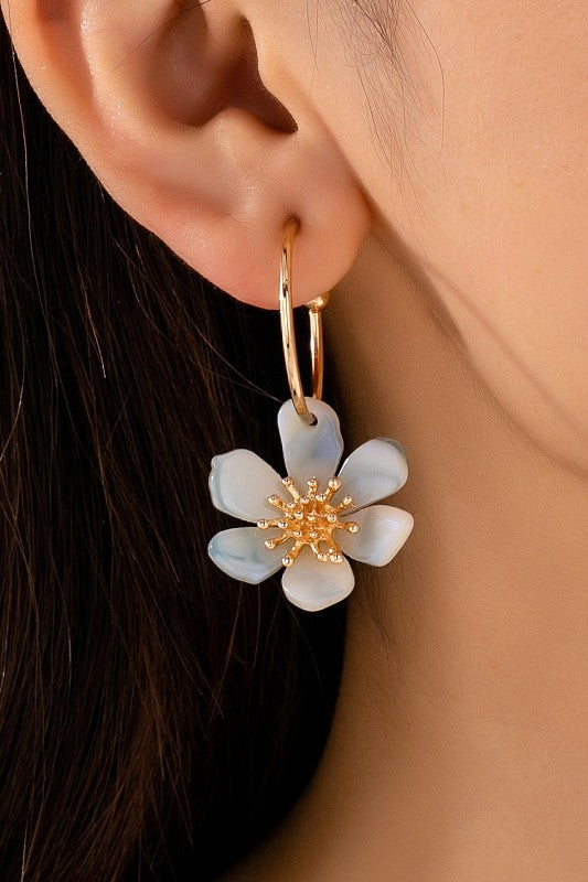 Blooming Marbled Resin Flower Hoop Earrings-[option4]-[option5]-Cute-Trendy-Shop-Womens-Boutique-Clothing-Store