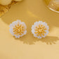 Sculpted White Petal & Gold Stamen Flower Earrings