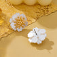 Sculpted White Petal & Gold Stamen Flower Earrings
